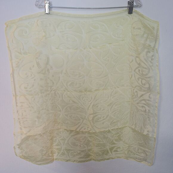 Vintage New Zealand Aotearoa Maori Art Yellow Sheer Chiffon Square Scarf 26x26 - Picture 2 of 7